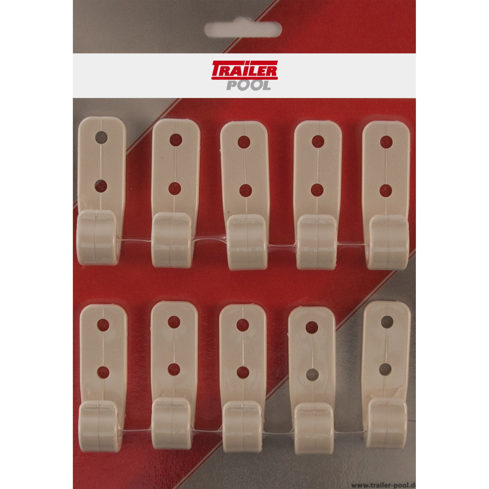 10 x Tarpaulin Hook 2-Hole, Plastic, White