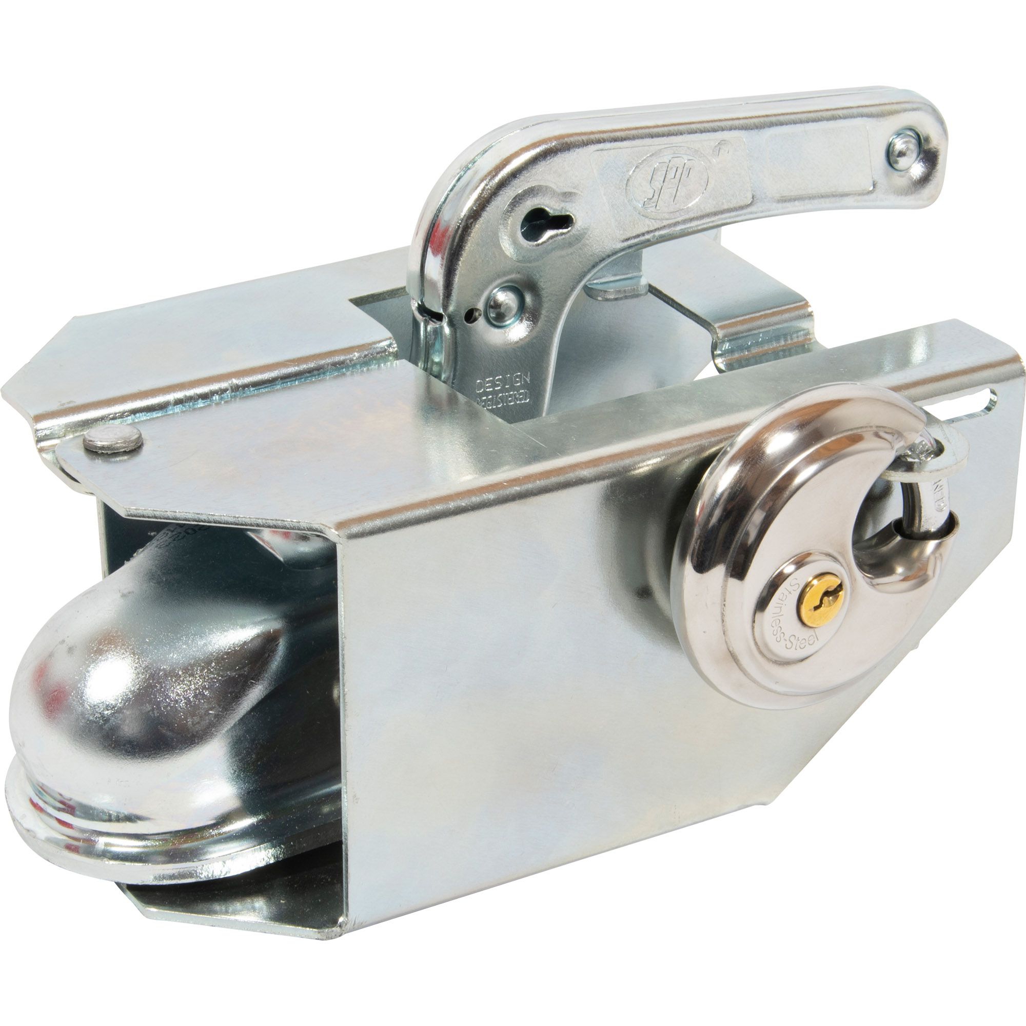 Coupling lock, foldable, with integrated latch